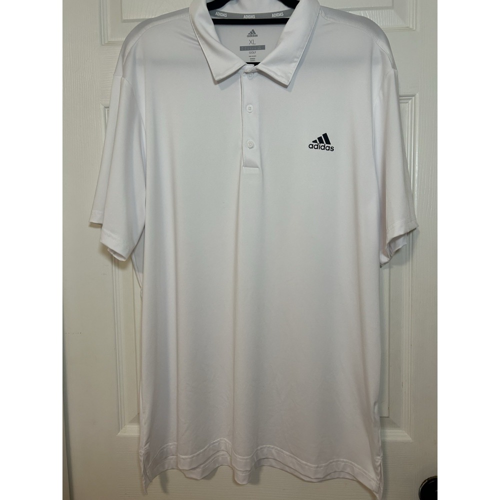 Adidas Men's White Golf Polo Shirt Size XL Stretch Performance Black Logo